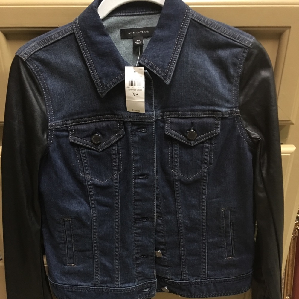 Ann Taylor jean jacket with leather sleeves - XS